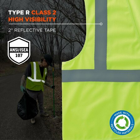 Glowear By Ergodyne Recycled Hi-Vis Safety Vest, Class 2, Lime, 2X/3X 8205HL-ECO